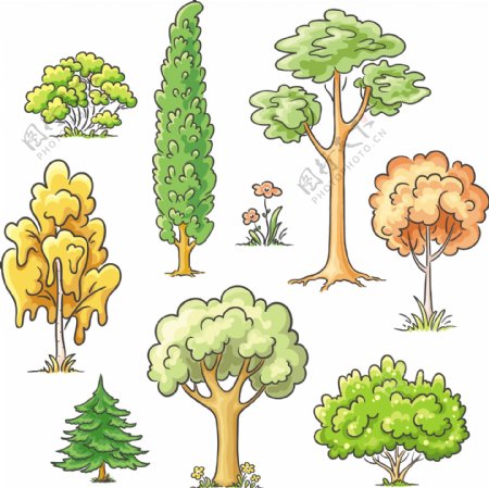 卡通植物树木树叶矢量