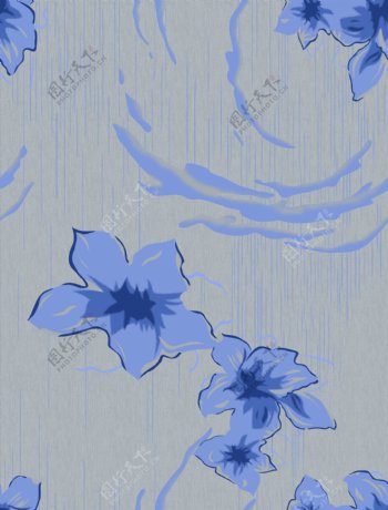 蓝色水墨花朵背景