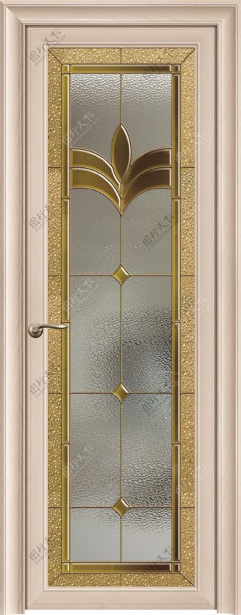 铜条镶嵌工艺玻璃铝合金平开门效果图