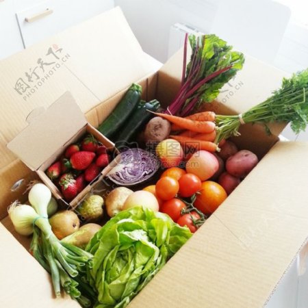 箱子里的新鲜蔬菜和水果