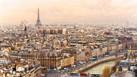 浪漫之都巴黎城市航拍埃菲尔铁塔
