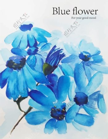 水彩手绘蓝色花朵素材
