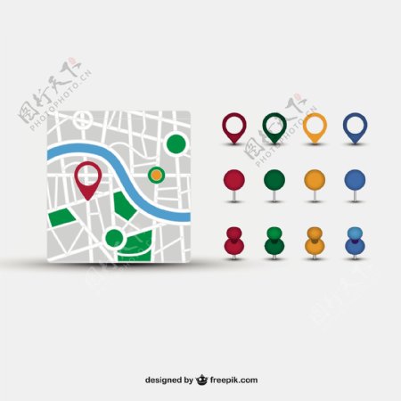 街道地图和不同的指针