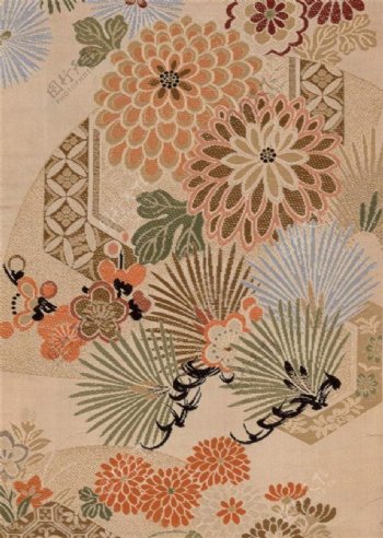 彩色松枝花朵布纹壁纸图案图片素材下载