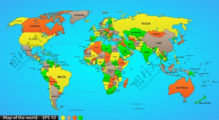 世界地图彩色矢量素材