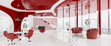 红色时尚客厅装潢设计图片