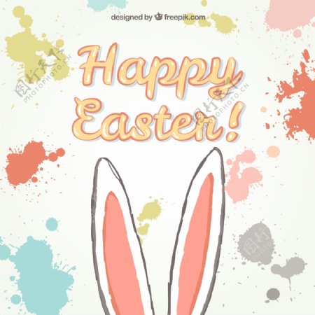 卡通复活节兔耳朵贺卡兔子墨迹喷图片