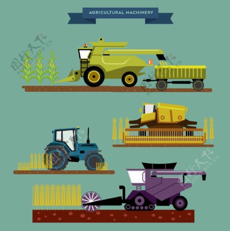 农业机械工具扁平插画