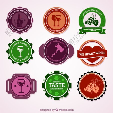 9款彩色葡萄酒标签矢量素材
