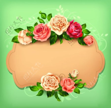 玫瑰花节日礼物卡片精美花朵玫瑰矢量素材
