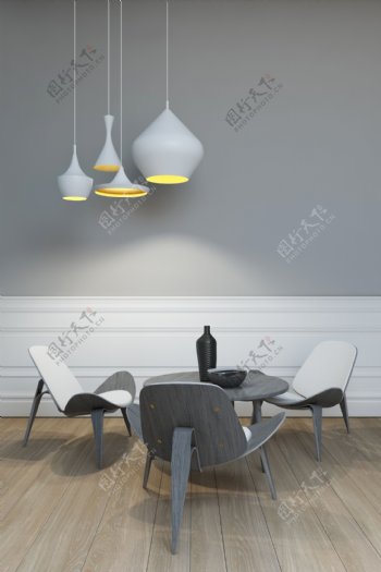 时尚室内吊灯与桌子椅子高清图片
