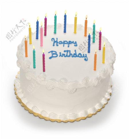 生日蛋糕上的彩色蜡烛图片