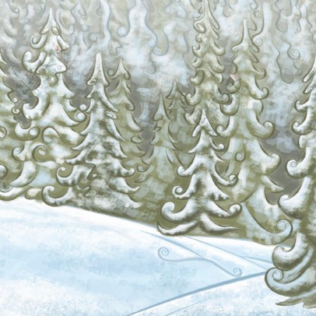 高清手绘冬日树林雪景