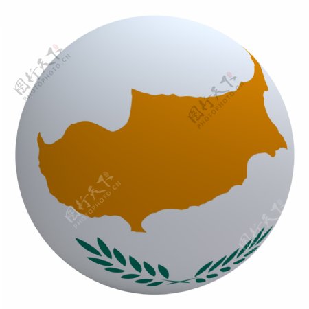 塞浦路斯国旗在球白色隔离