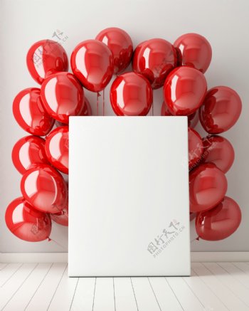 红色气球与空白广告牌图片
