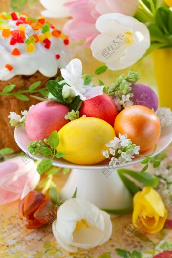 郁金香与彩色鸡蛋图片