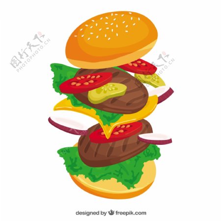 扁平风格美味食材汉堡插图矢量素材