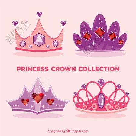 四个粉红色的紫色公主冠