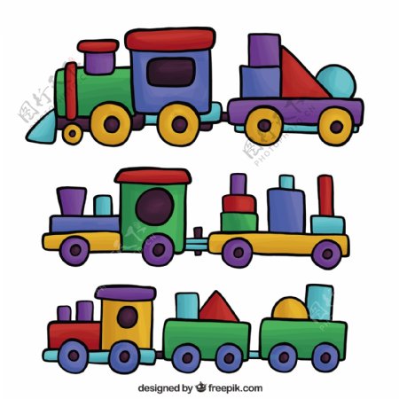 手绘彩色玩具火车矢量素材