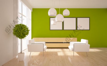 绿色清新客厅装修设计图片