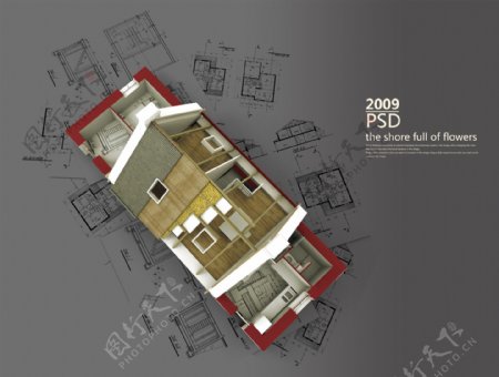 PSD立体房子海报素材下载