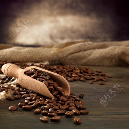 木勺里的咖啡豆