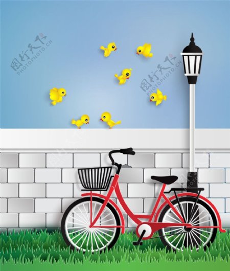 小鸟和自行车图片