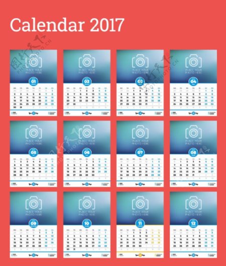 蓝色照相机2017年日历表图片