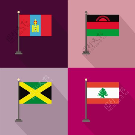 蒙古马拉维牙买加黎巴嫩国旗