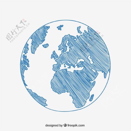 蓝色手绘地球矢量素材