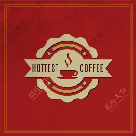 复古咖啡标签与红色背景矢量素材