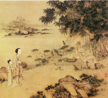 莲塘纳凉图人物画中国古画0437