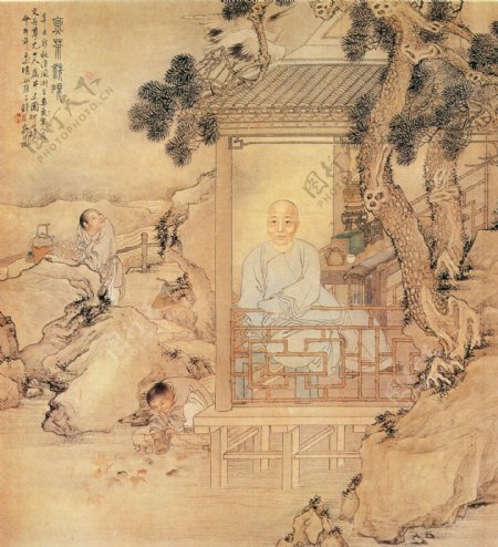 烹茶洗砚图人物画中国古画0497