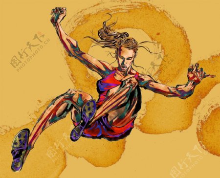 运动健身绘画人物分层素材PSD088