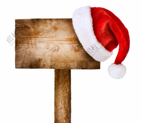 木牌上的圣诞帽图片