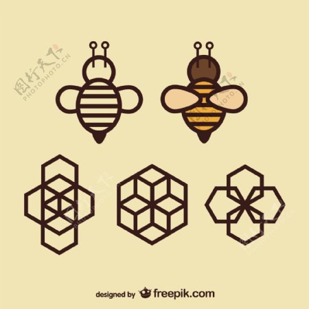 几何图标蜜蜂和蜂巢