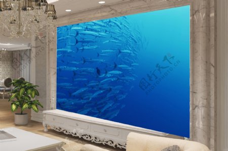 海鱼群背景墙效果图