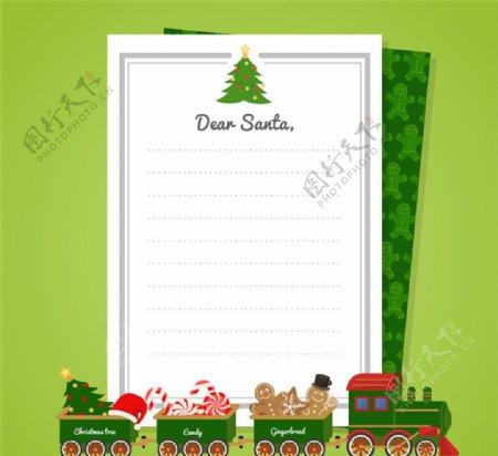 可爱圣诞火车装饰信纸矢量图