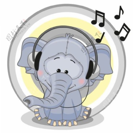 听音乐的卡通大象图片