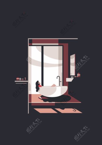 家具家装浴室插画矢量图