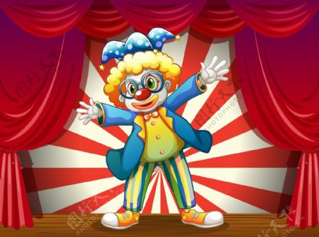 卡通舞台上表演的小丑