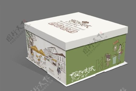 都市女孩插画蛋糕食品包装盒设计psd