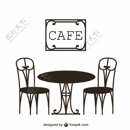 创意黑色咖啡馆桌椅矢量素材