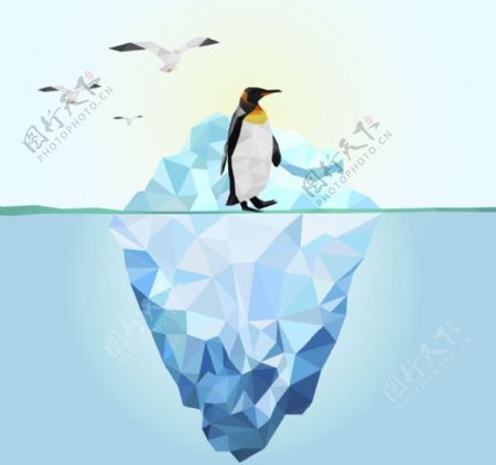 南极冰川和企鹅矢量图片AI