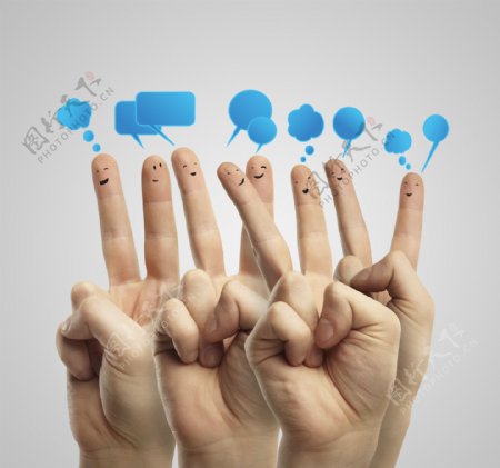 蓝色对话框与可爱手指表情图片