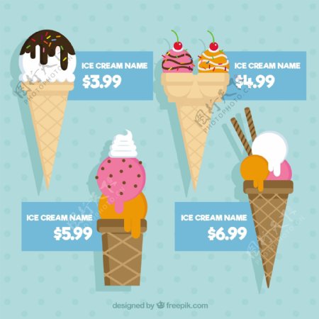 手绘扁平风格锥体冰淇淋价格标签