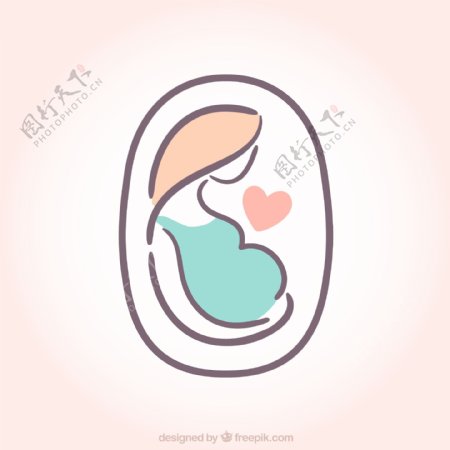 清新孕妇与爱心设计矢量素材图片