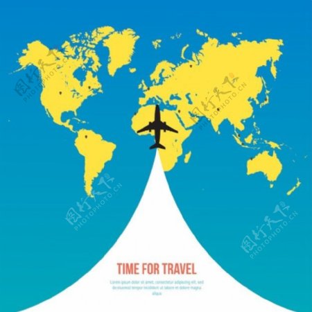 背景与飞机和黄色的世界地图