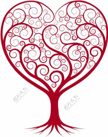 红色大树心形矢量素材