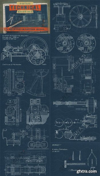 机械制图科学工程图纸PS科技笔刷